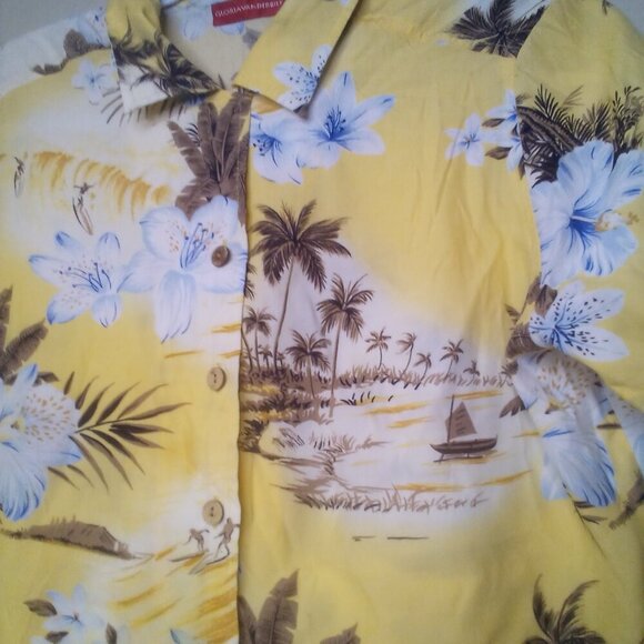 Gloria Vanderbilt Shirt Blouse S Button Short Sleeve Tropical Beach Yellow Brown - Picture 10 of 15
